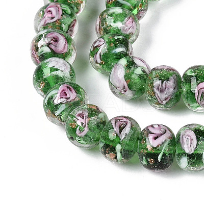 Handmade Lampwork Inner Flower Rondelle Beads Strands LAMP-T022-24G-1