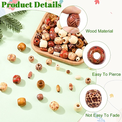 240Pcs 12 Styles Mixed Shapes Wood Beads WOOD-YW0001-73-1