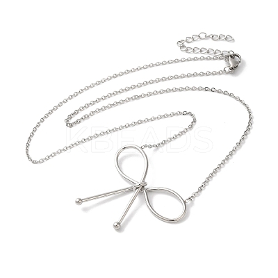 Non-Tarnish 304 Stainless Steel Cable Chain Bowknot Pendant Necklaces NJEW-Z041-02P-01-1