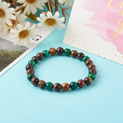 Natural Tiger Eye Beads Stretch Bracelets BJEW-JB06386-1