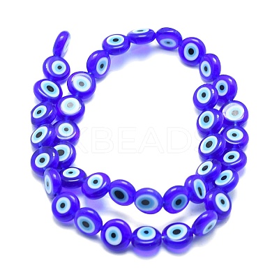 Handmade Evil Eye Lampwork Flat Round Bead Strands X-LAMP-L058-10mm-12-1