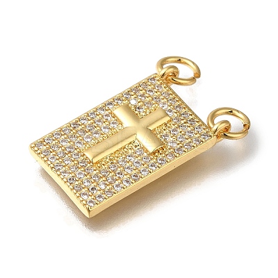 Rack Plating Brass Micro Pave Clear Cubic Zirconia Pendants KK-G500-01A-G-1