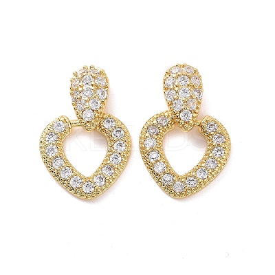 Clear Cubic Zirconia Hollow Out Heart Dangle Stud Earrings EJEW-F298-10G-1