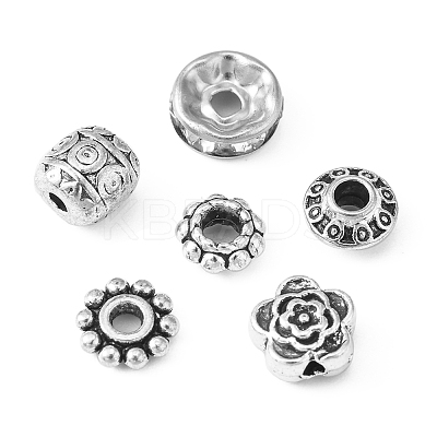 255Pcs 6 Style Iron Rhinestone & Tibetan Style Alloy Spacer Beads DIY-FS0004-07-1