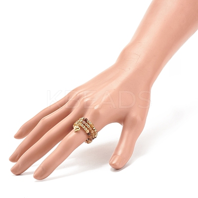 3Pcs 3 Style Natural Gemstone & Brass Beaded Finger Rings with 304 Stainless Steel Heart Charms for Women RJEW-JR00470-1