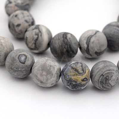 Frosted Natural Map Stone/Picasso Stone/Picasso Jasper Round Bead Strands X-G-M272-08-8mm-1