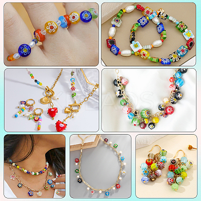 3 Strands Handmade Millefiori Glass Round Bead Strands LAMP-LT0001-16C-1