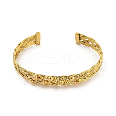 304 Stainless Steel Grid Braided Open Cuff Bangles for Women LS-BJEW-E100-02G-1