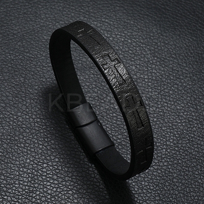 Cross Imitation Leather Flat Cord Bracelet PW-WG11142-01-1