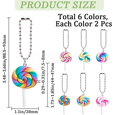 12Pcs 6 Colors Handmade Polymer Clay  Lollipop Pendant Decoration HJEW-CP0001-14-1