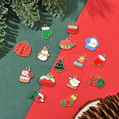 15Pcs 15 Styles Christmas Theme Alloy Enamel Pendants ENAM-FS0003-97-1