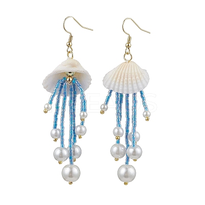 3Pairs Glass & Natural Shell & Non-magnetic Synthetic Hematite Dangle Earrings EJEW-MZ00383-1