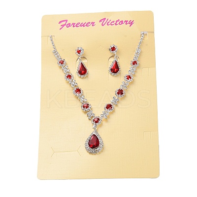 Teardrop Alloy Rhinestone Necklaces & Stud Earring Sets for Women SJEW-U001-01P-03-1