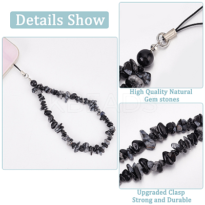 Natural Snowflake Obsidian Chips Beaded Chain Mobile Straps FIND-WH0135-07B-1