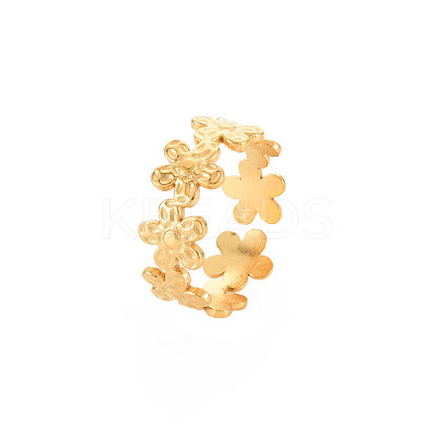 Ion Plating(IP) 304 Stainless Steel Flower Wrap Open Cuff Ring for Women RJEW-S405-173G-1