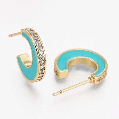 Brass Micro Pave Clear Cubic Zirconia Half Hoop Earrings EJEW-L231-64A-1