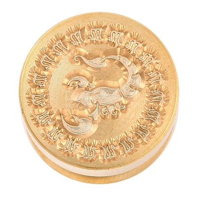 Golden Tone Round Wax Seal Brass Stamp Heads AJEW-S087-02G-12-1