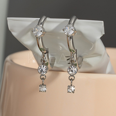Elegant Stainless Steel Rhinestone Tassel Hoop Earrings RZ2213-2-1
