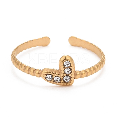 Ion Plating(IP) Crystal Rhinestone Heart Open Cuff Ring RJEW-C025-39G-1