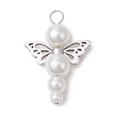 Pearlized Glass Pearl Bead Pendants PALLOY-JF03203-06-1