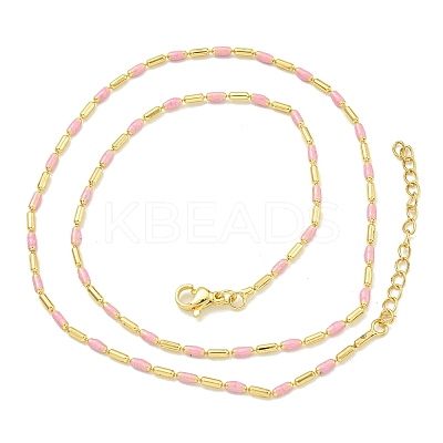 Brass Enamel Column Link Chain Necklaces NJEW-H039-04A-01G-1