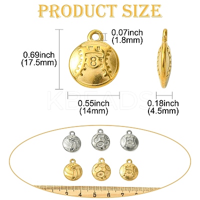 12Pcs 6 Styles 304 Stainless Steel Pendants STAS-CJ0002-88-1