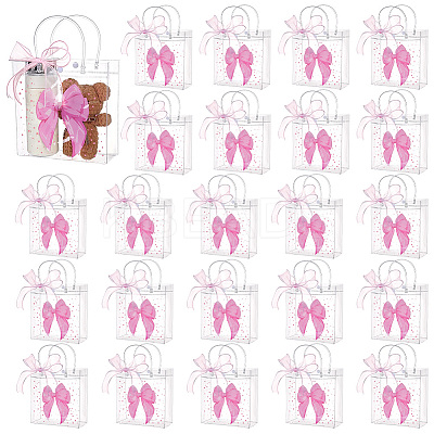 24Pcs Bowknot Print Transparent PVC Packing Bags with 2 Rolls Polyester Ribbons ABAG-PH0001-86-1