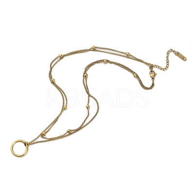 304 Stainless Steel Double Layer Ring Pendant Necklaces for Women Men NJEW-Q028-03G-1