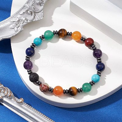 Natural & Synthetic Mixed Gemstone Beaded Stretch Bracelets for Women Men BJEW-JB11230-1