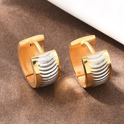 Two Tone 304 Stainless Steel Stripe Hoop Earrings EJEW-L307-04GP-04-1