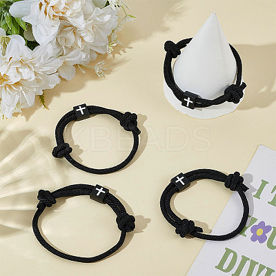 4Pcs Alloy Cross-shaped Braided Rope Bracelets for Couple Friends BJEW-ME0001-05-1
