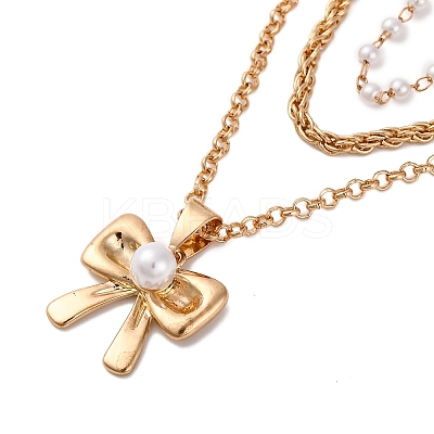 Alloy & Plastic Pearl 3 Layer Necklaces NJEW-U013-02G-1