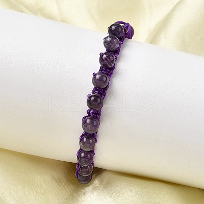 Adjustable Natural Amethyst Beads Braided Bead Bracelets for Men Women BJEW-L713-B06-1