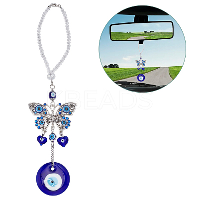 Blue Evil Eye with Butterfly Car Hanging Decoration Ornament HJEW-WH0043-34-1