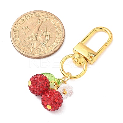 Polymer Clay Rhinestone Cherry Pendant Decorations HJEW-JM03269-01-1
