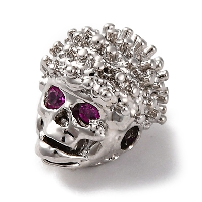 Skull Shape Rack Plating Brass with Cubic Zirconia Beads KK-S406-16P-1