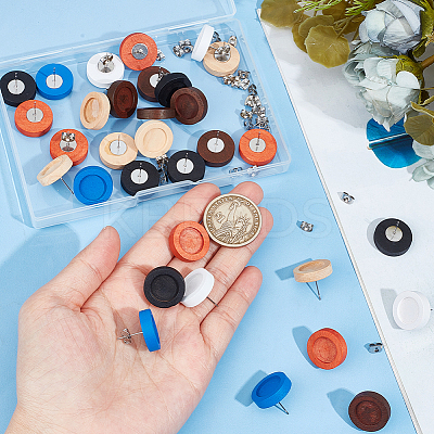 36Pcs 6 Colors Wooden Stud Earring Findings FIND-SC0008-97-1