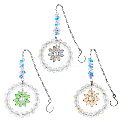 3Pcs Glass Pendant Decorations HJEW-FH00050-1