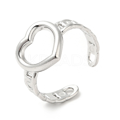 Non-Tarnish 304 Stainless Steel Heart Open Cuff Ring for Women RJEW-I085-11P-1