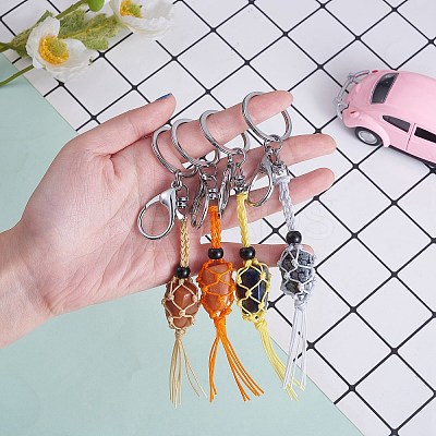 4Pcs  4 Colors Macrame Fringe Braided Keychain AJEW-SW00014-03-1