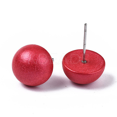 Pearlized Half Round Schima Wood Earrings for Girl Women EJEW-N048-001-11-1