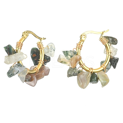Natural Moss Agate Chips Braided Hoop Earrings EJEW-JE04940-20-1