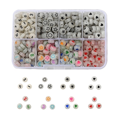 480Pcs 8 Style Flat Round Luminous Acrylic Beads DIY-YW0003-01-1