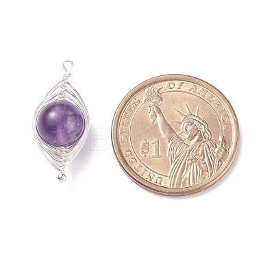 Natural Stone Copper Wire Wrapped Connector Charms PALLOY-JF01377-01-1