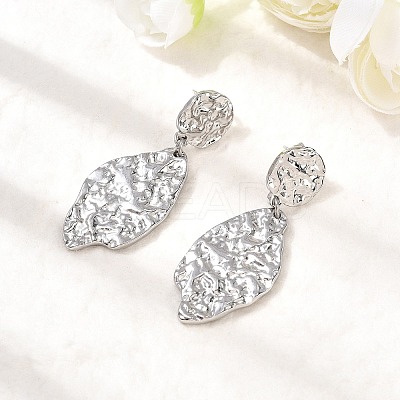 304 Stainless Steel Hammered Textured Leaf Dangle Stud Earrings EJEW-K268-44P-1