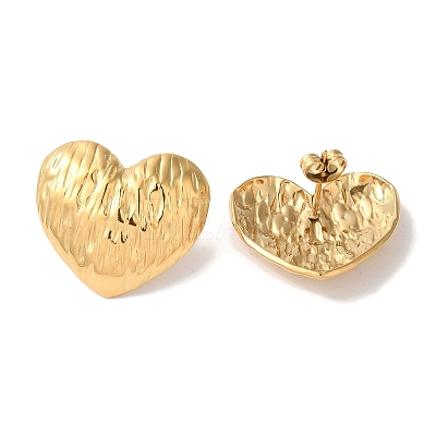 Textured Heart Ion Plating(IP) 304 Stainless Steel Stud Earrings for Women EJEW-L287-032G-1