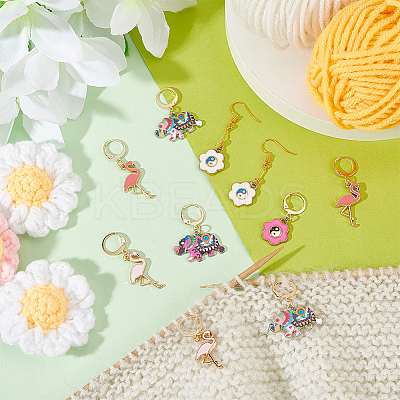 Flamingo/Yin Yang Flower/Elephant Alloy Enamel Pendant Stitch Markers HJEW-AB00460-1