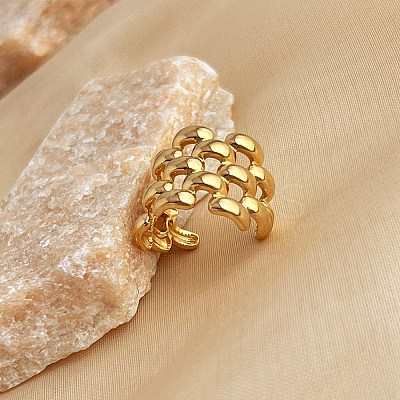 304 Stainless Steel Web Open Cuff Rings RJEW-K258-06G-1