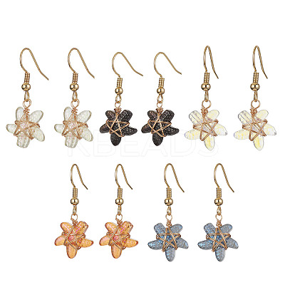5 Pairs 5 Color Lampwork Starfish Dangle Earrings EJEW-JE05443-S-1