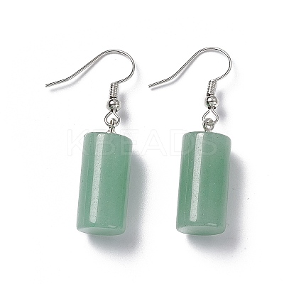 Natural Green Aventurine Cylindrical Dangle Earrings EJEW-D188-01P-08-1